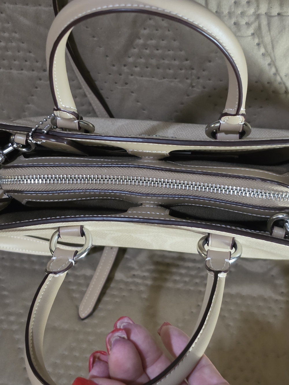 Coach Pebbled Leather Logo Satchel in Light Beige - Picture 10 of 10